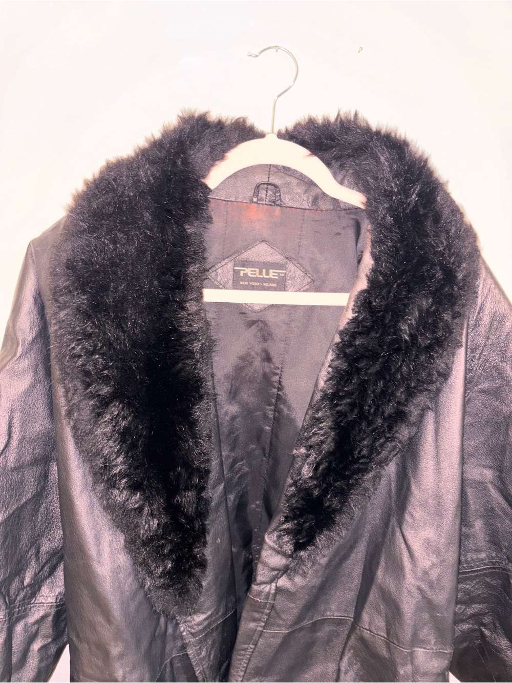 Vintage- Pelle Black Leather Jacket with Real Fur Collar - Picture 4 of 9